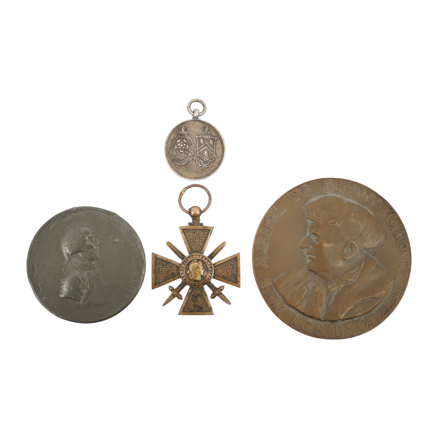 Four medals; an Admiral Hood 1795 Naval Action off the Isle de Groix Lord Bridport bronze medal, obverse with portrait of Hood and 'A. A. HOOD LORD BRIDPORT ADMIRAL OF THE WHITE, and the reverse with figure of Victory, s